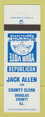 Matchbook Cover - Jack Allen County Clerk Election Douglas County IL