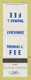 Matchbook Cover - Thomas J Fee Election Democrat