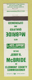 Matchbook Cover - Jerry Mcbridge Clermont County Commissioner Election OH