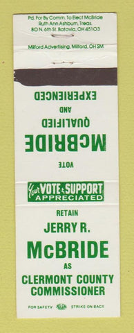 Matchbook Cover - Jerry Mcbridge Clermont County Commissioner Election OH