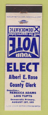 Matchbook Cover - Albert Rose County Clerk Election 1953 WEAR