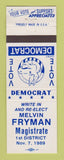 Matchbook Cover - Melvin Fryman Magistrate Election 1989