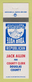 Matchbook Cover - Jack Allen County Clerk Douglas County
