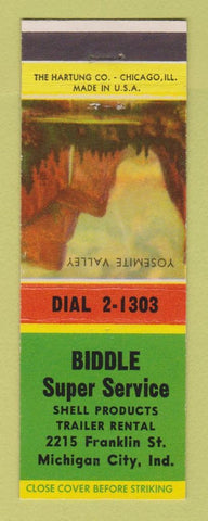 Matchbook Cover - Biddle Shell oil gas Trailer Rentals Michigan City IN
