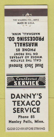 Matchbook Cover - Danny's Texaco oil gas Hanley Falls MN