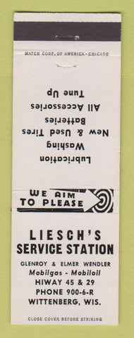 Matchbook Cover - Liesch's Mobil oil gas Wittenberg WI