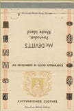 Matchbook Cover - McDevitts Men's Wear Pawtucket RI 40 Strike