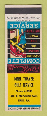 Matchbook Cover - Merl Thayer Gulf oil gas Erie PA