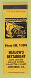 Matchbook Cover - Marlow's Restaurant Italian Jefferson GA
