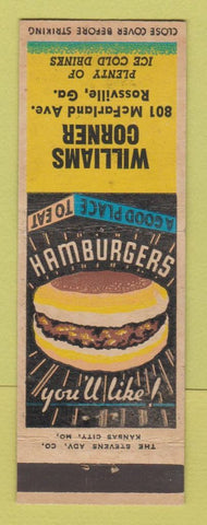 Matchbook Cover - Williams Corner Rossville GA