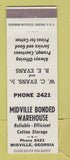 Matchbook Cover - Midville Bonded Warehouse Cotton Midville GA