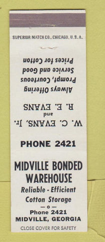 Matchbook Cover - Midville Bonded Warehouse Cotton Midville GA