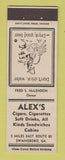 Matchbook Cover - Alex's Cabins Restaurant Swainsboro GA