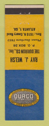 Matchbook Cover - Durco Stainless Steel Ray Welsh Atlanta GA