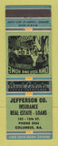 Matchbook Cover - Jefferson Insurance Real Estate Loans Columbus GA