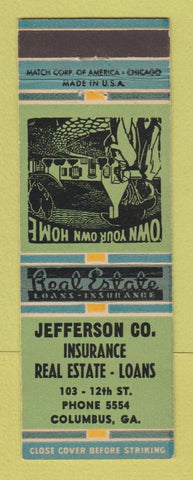 Matchbook Cover - Jefferson Insurance Real Estate Loans Columbus GA