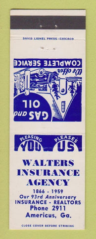 Matchbook Cover - Walters Insurance Agency Americus GA