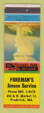 Matchbook Cover - Foreman's Amoco oil gas Frederick MD
