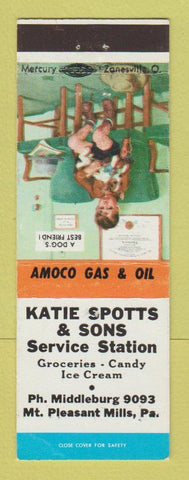 Matchbook Cover - Katie Spotts Service oil gas Mount Pleasant Mills PA Amoco