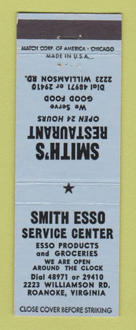 Matchbook Cover - Smith Esso oil gas Roanoke VA restaurant