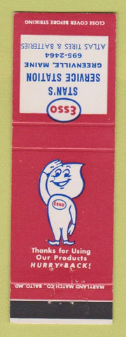 Matchbook Cover - Esso oil gas Stan's Greenville ME Atlas Tires
