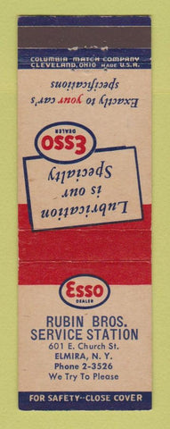 Matchbook Cover - Esso oil gas Rubin Bros Elmira NY