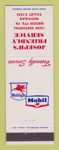 Matchbook Cover - Joseph's Mobil oil gas Groose Pointe Peak MI