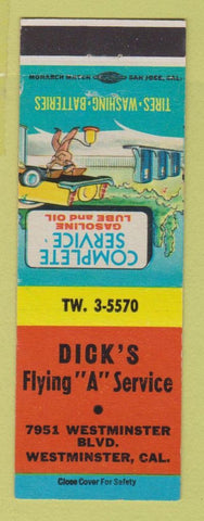 Matchbook Cover - Dick's Flying A oil gas Westminster CA