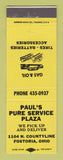 Matchbook Cover - Paul's Pure oil gas Fostoria OH