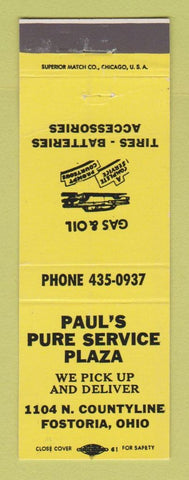 Matchbook Cover - Paul's Pure oil gas Fostoria OH