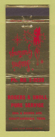 Matchbook Cover - Rogers Sholl Pure oil gas Chattanooga TN Christmas