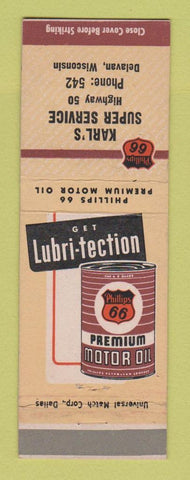 Matchbook Cover - Phillips 66 oil gas Karl's Delvan WI