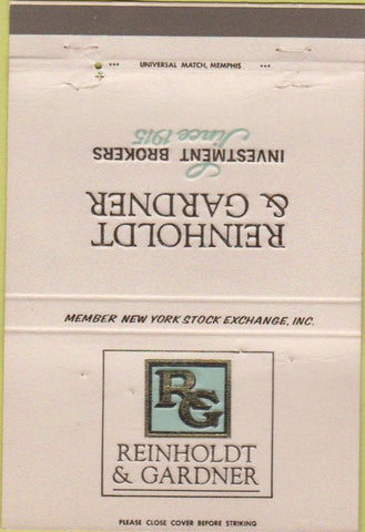 Matchbook Cover - Reinholdt  and  Gardner Investment Brokers 40 Strike