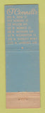 Matchbook Cover - O'Connell's Restaurants Chicago IL WEAR