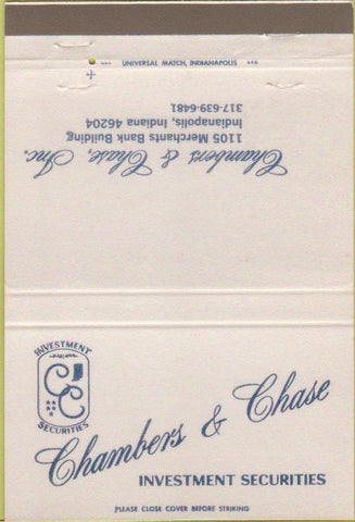 Matchbook Cover - Chambers  and  Chase Securities Indianapolis IN 40 Strike