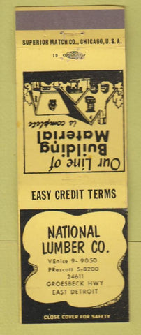 Matchbook Cover - National Lumber East Detroit MI