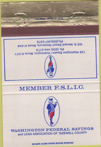 Matchbook Cover - Washington Federal Savings Washington IL 40 Strike