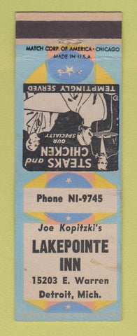 Matchbook Cover - Joe Kopitzki's Lakepointe Inn Detroit MI