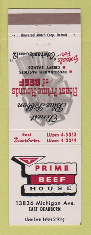 Matchbook Cover - Prime Beef House East Dearborn MI