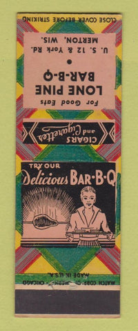 Matchbook Cover - Lone Pine BBQ Merton WI WORN BACK