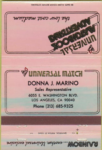 Matchbook Cover - Donna Marino Universal Rainbow Match LA CA 40 Strike