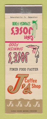 Matchbook Cover - J's Coffee Shop Jose's Spanish Food Bakersfield CA