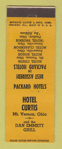 Matchbook Cover - Hotel Curtis Mount Vernon OH ADVANCE