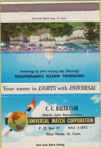 Matchbook Cover - Universal Match Balthasar West Haven CN 40 Strike