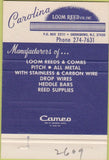 Matchbook Cover - Carolina Weaving Loom Reed Greensboro NC 40 Strike
