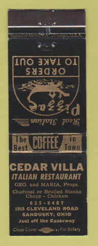 Matchbook Cover - Cedar Villa Italian Restaurant Sandusky OH Pizza