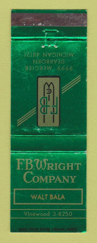 Matchbook Cover - FB Wright Company Dearborn MI Walt Bala V Belts Sheaves