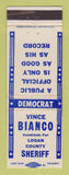 Matchbook Cover - Vince Bianco Logan County Sheriff Election