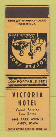 Matchbook Cover - Victoria Hotel Ames IA SAMPLE WORN