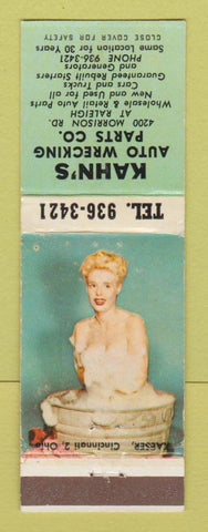 Matchbook Cover - Kahn's Auto Wrecking Parts Denver Colorado pinup WEAR